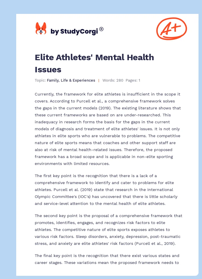 Elite Athletes' Mental Health Issues. Page 1