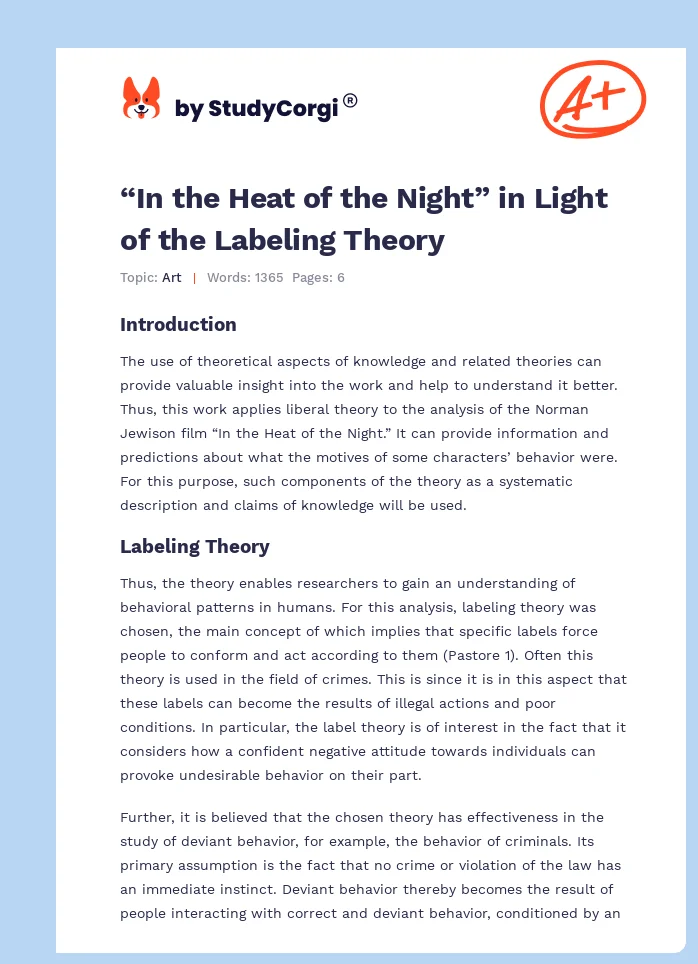 “In the Heat of the Night” in Light of the Labeling Theory. Page 1
