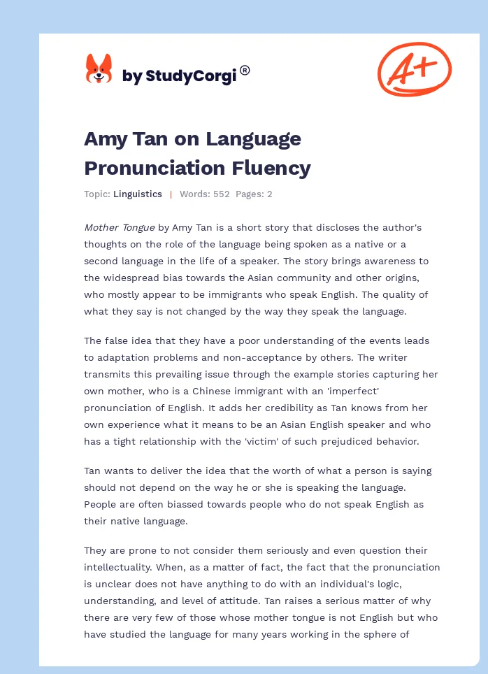 Amy Tan on Language Pronunciation Fluency. Page 1