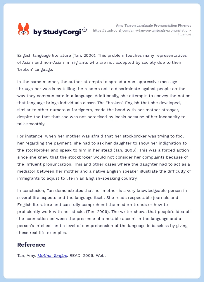 Amy Tan on Language Pronunciation Fluency. Page 2