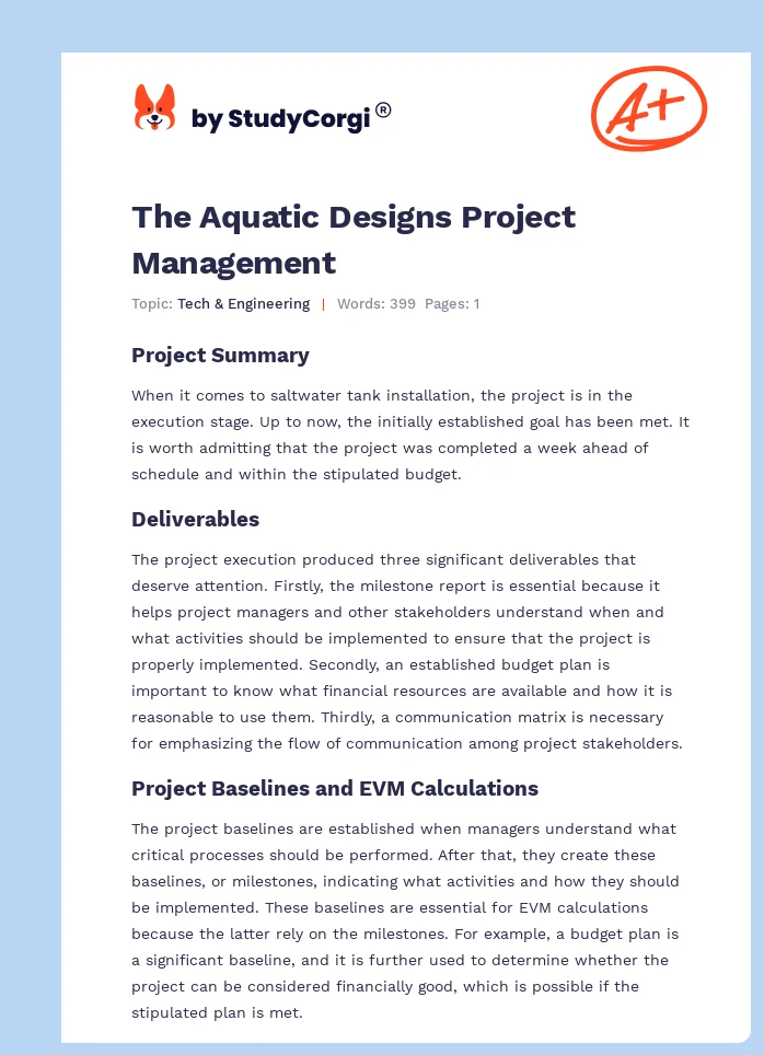 The Aquatic Designs Project Management. Page 1