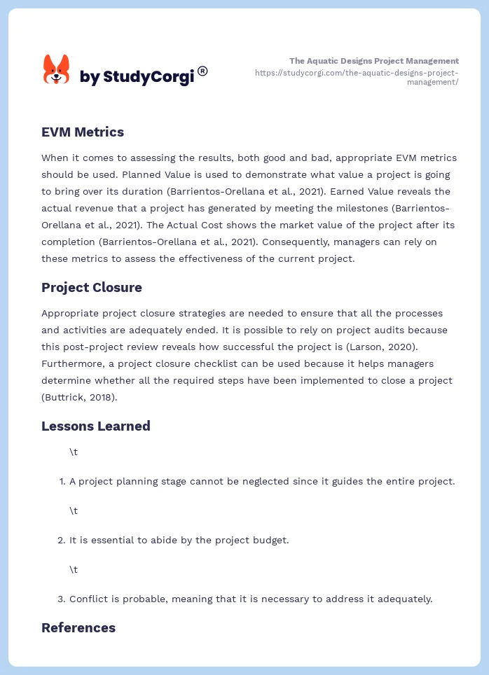 The Aquatic Designs Project Management. Page 2
