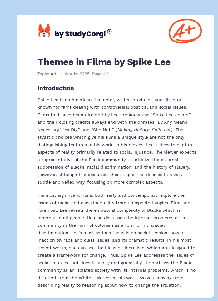 Themes in Films by Spike Lee. Page 1