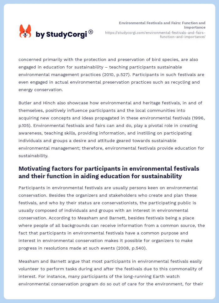 Environmental Festivals and Fairs: Function and Importance. Page 2