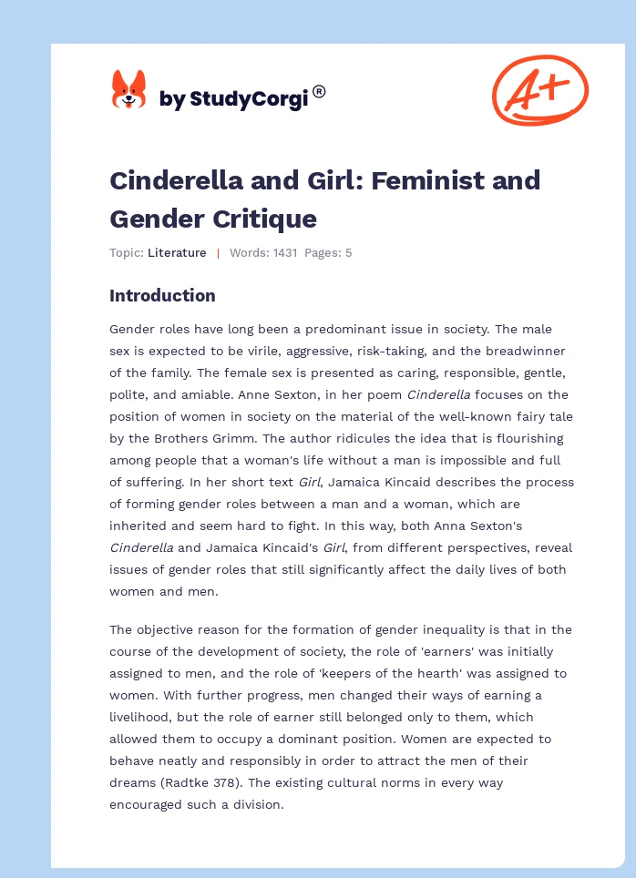 Cinderella and Girl: Feminist and Gender Critique. Page 1