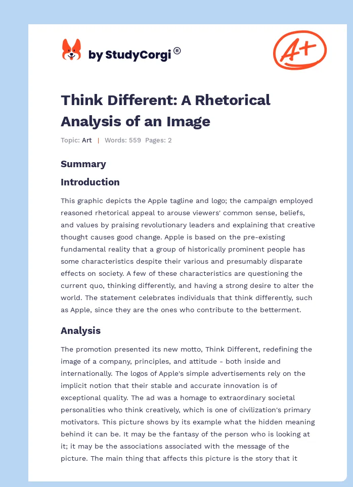 Think Different: A Rhetorical Analysis of an Image. Page 1