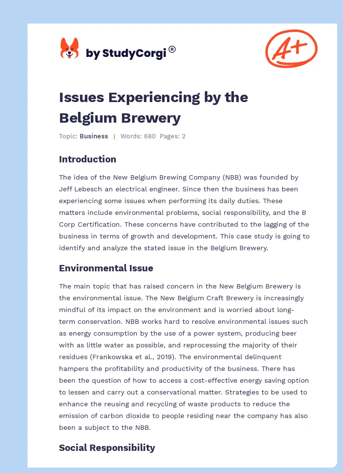 Issues Experiencing by the Belgium Brewery. Page 1