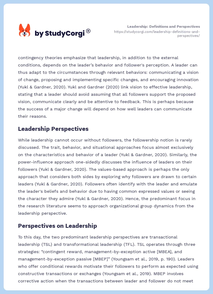 Leadership: Definitions and Perspectives. Page 2