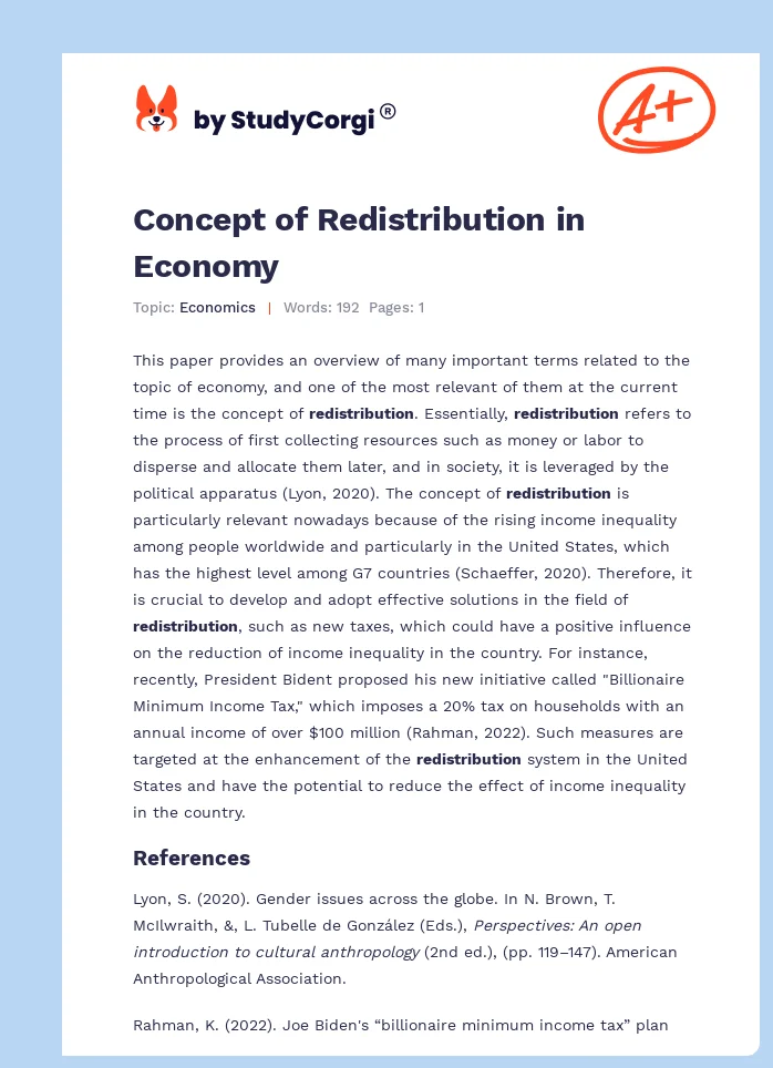 Concept of Redistribution in Economy. Page 1