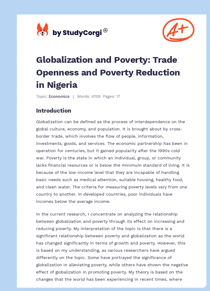 Globalization and Poverty: Trade Openness and Poverty Reduction in Nigeria. Page 1