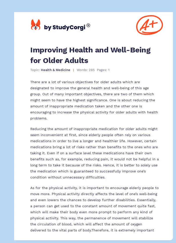 Improving Health and Well-Being for Older Adults. Page 1