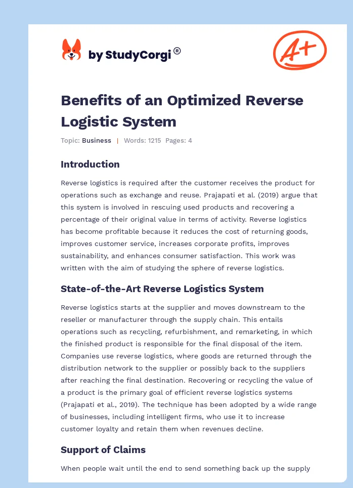 Benefits of an Optimized Reverse Logistic System. Page 1
