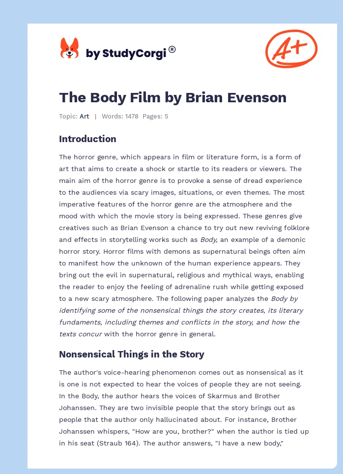 The Body Film by Brian Evenson. Page 1
