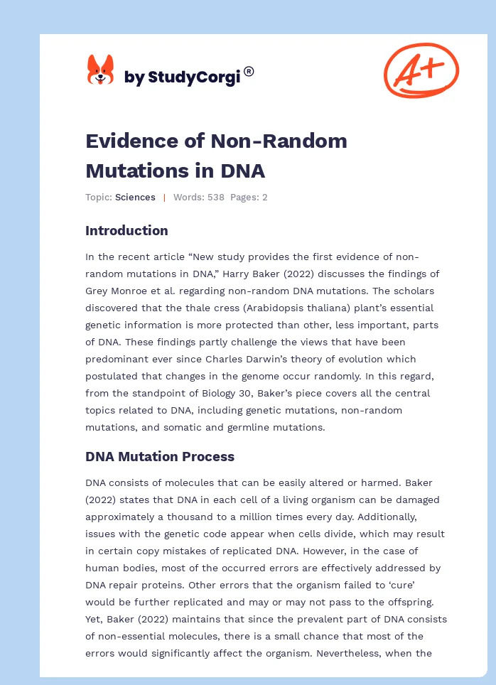 Evidence of Non-Random Mutations in DNA. Page 1