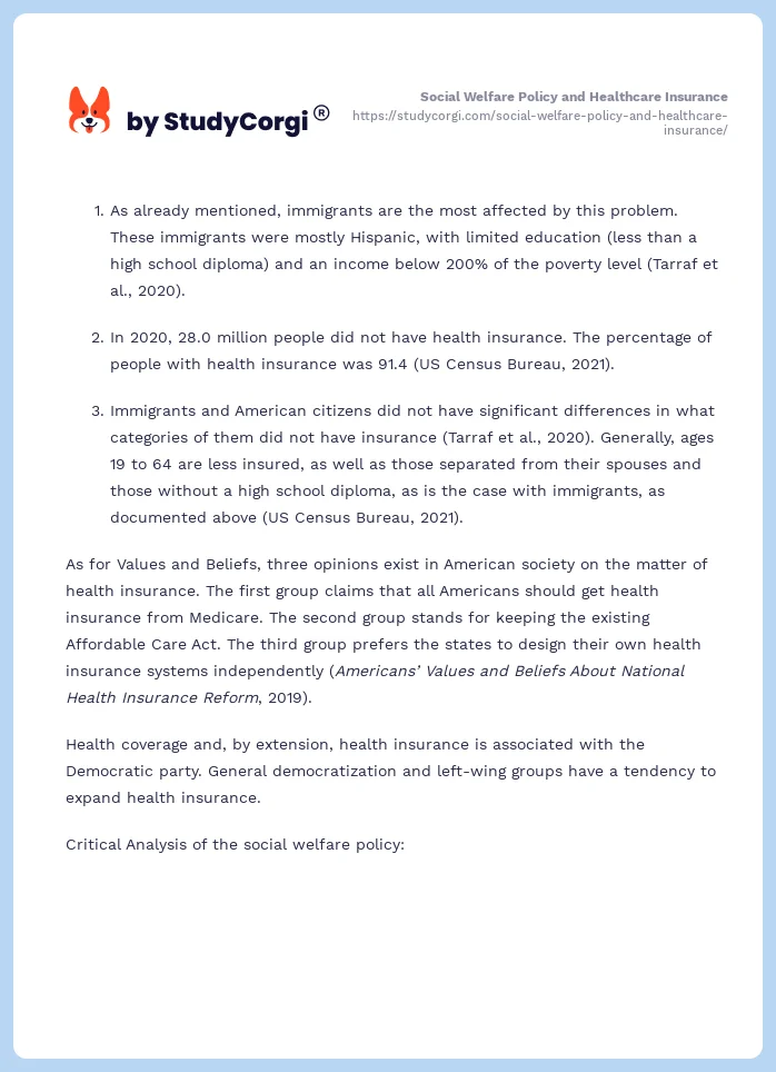 Social Welfare Policy and Healthcare Insurance. Page 2
