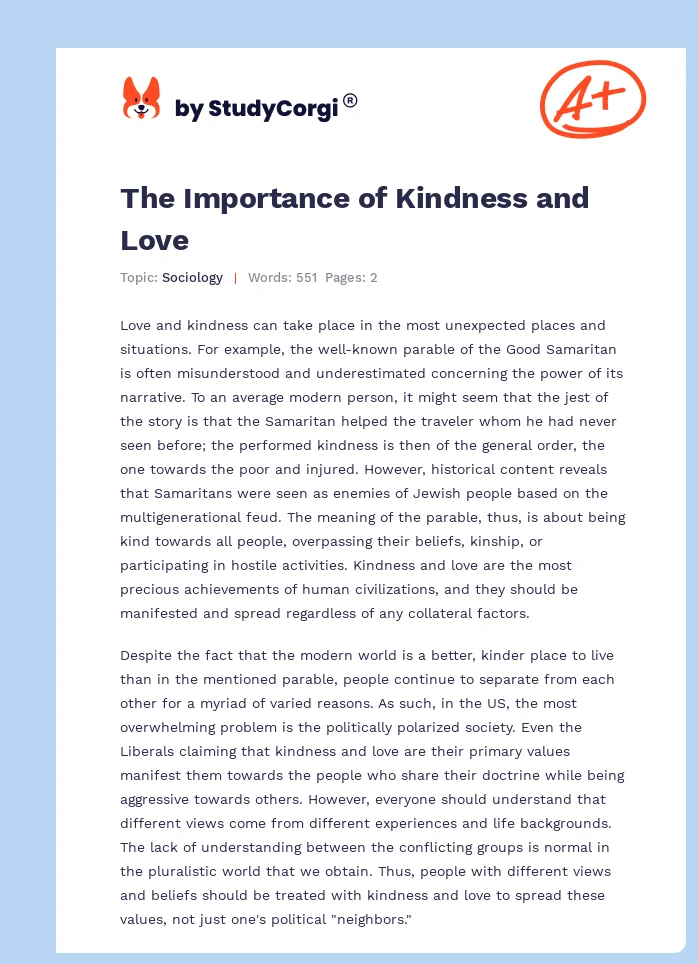The Importance of Kindness and Love. Page 1