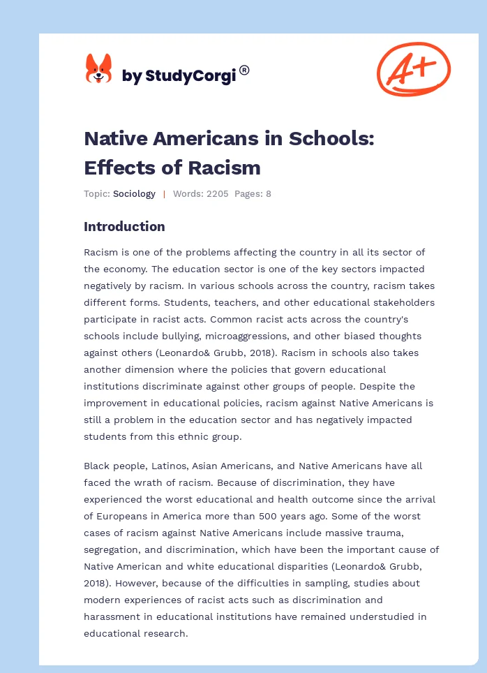 Native Americans in Schools: Effects of Racism. Page 1