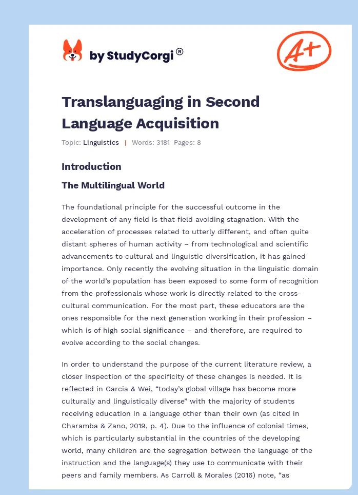 Translanguaging in Second Language Acquisition. Page 1