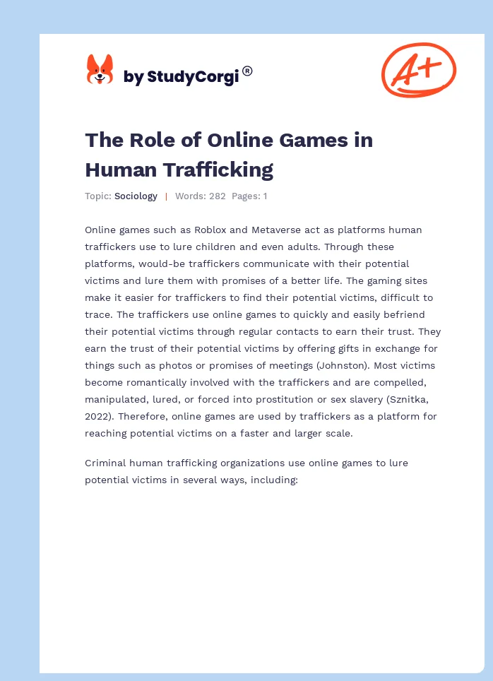 The Role of Online Games in Human Trafficking. Page 1