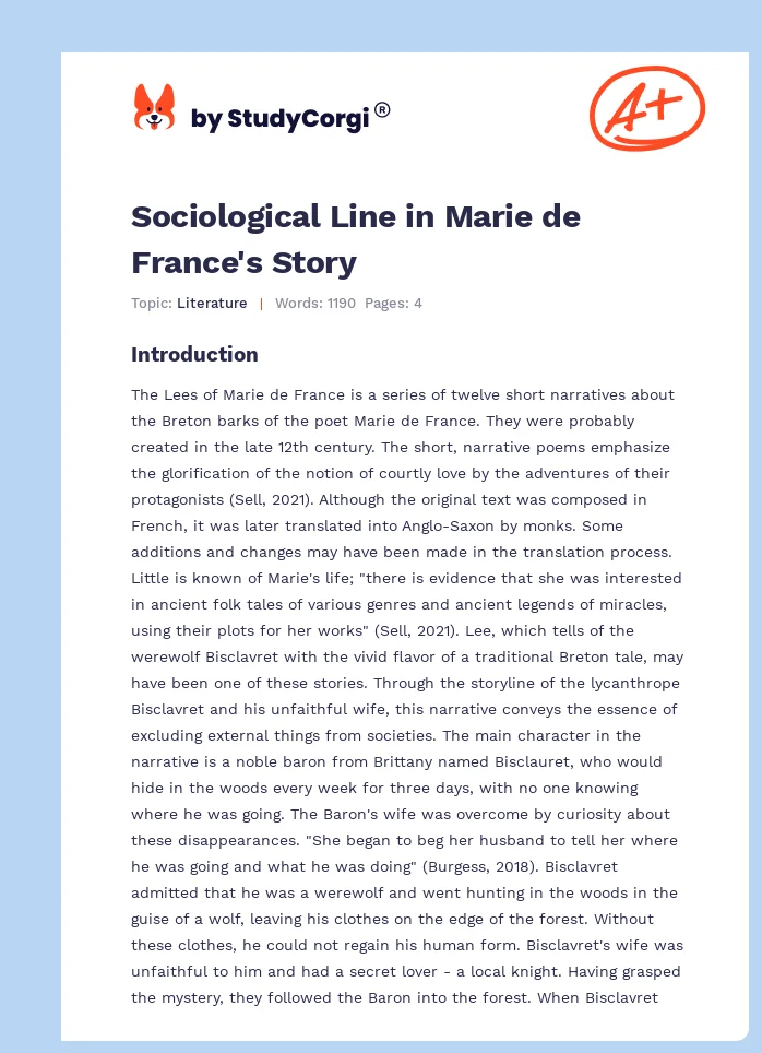Sociological Line in Marie de France's Story. Page 1