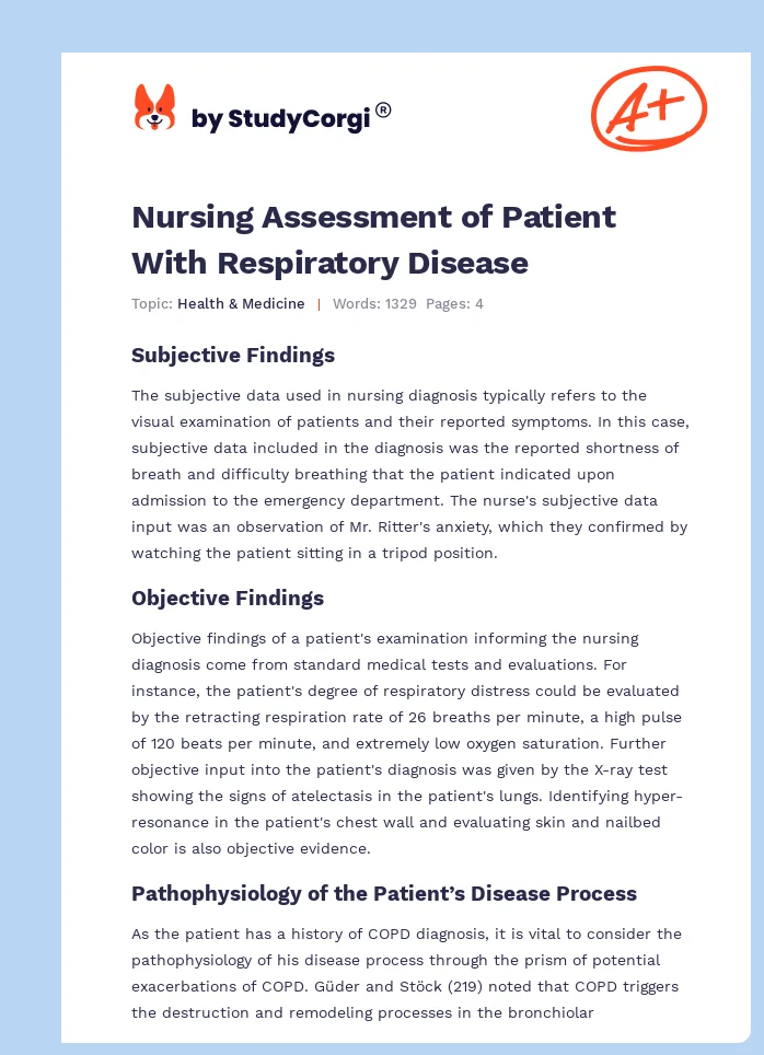 Nursing Assessment of Patient With Respiratory Disease. Page 1