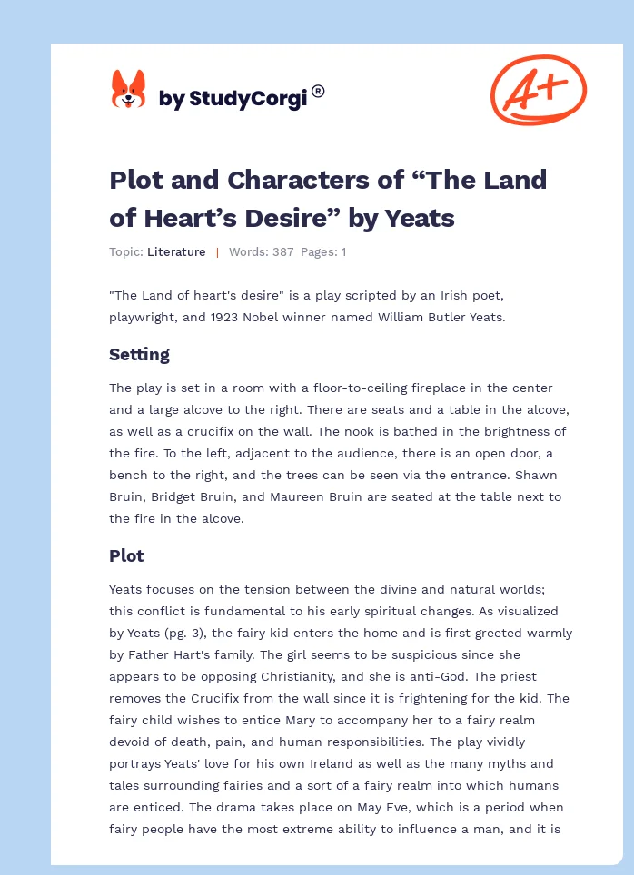 Plot and Characters of “The Land of Heart’s Desire” by Yeats. Page 1