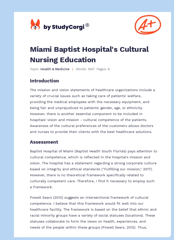 Miami Baptist Hospital's Cultural Nursing Education. Page 1
