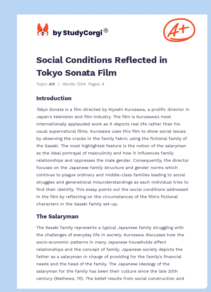 Social Conditions Reflected in Tokyo Sonata Film. Page 1