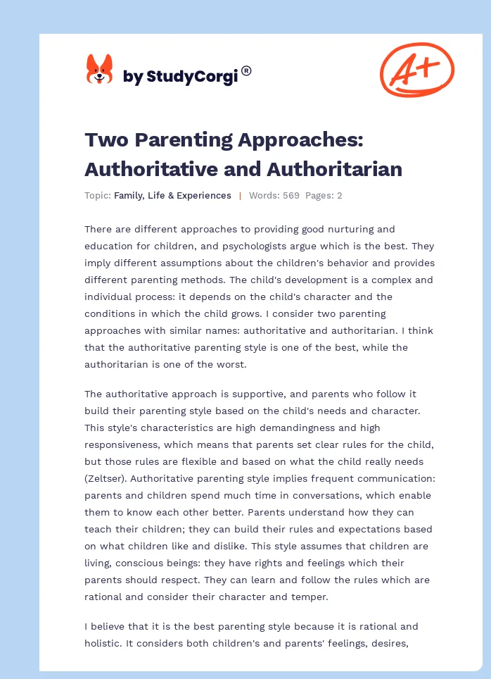 Two Parenting Approaches: Authoritative and Authoritarian. Page 1