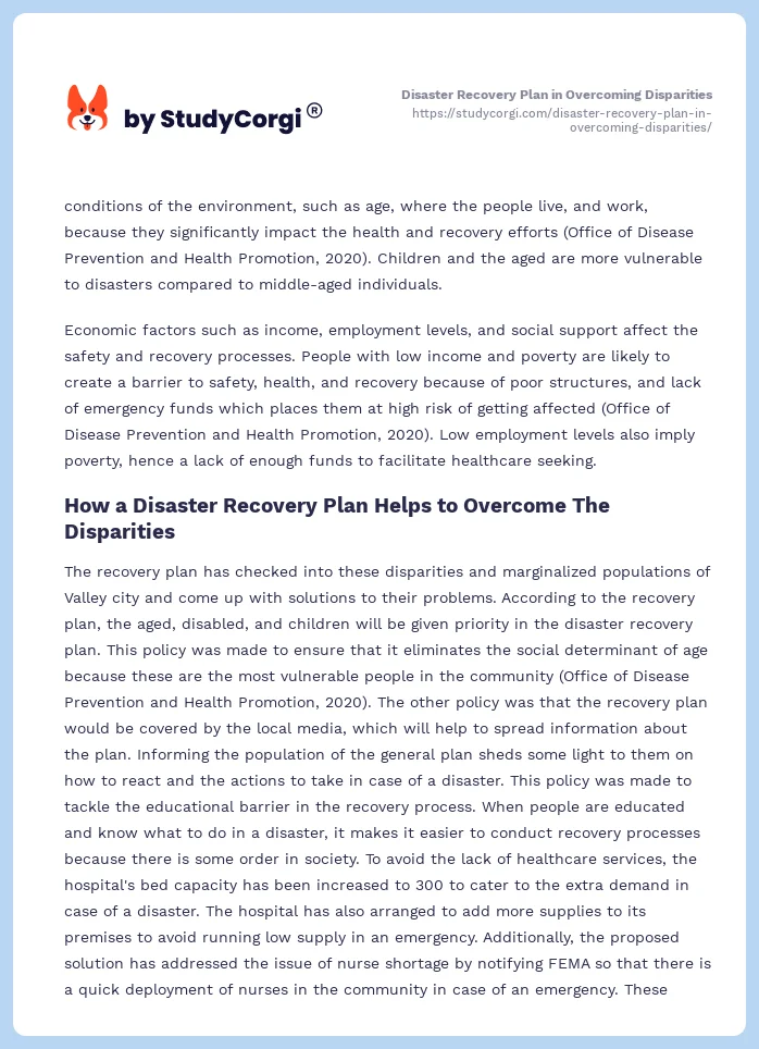 Disaster Recovery Plan in Overcoming Disparities. Page 2