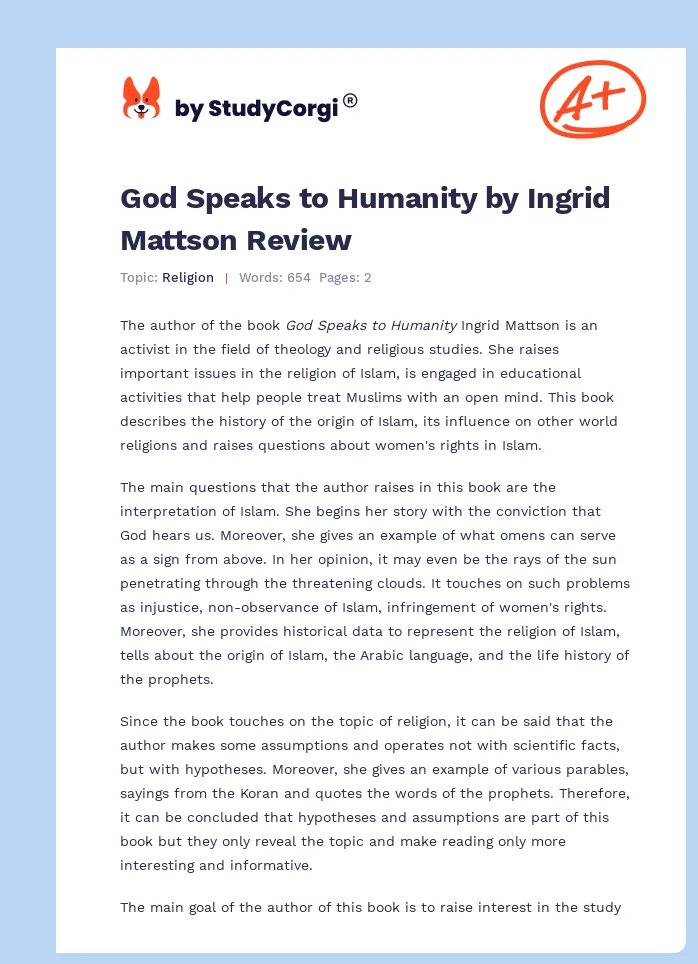 God Speaks to Humanity by Ingrid Mattson Review. Page 1