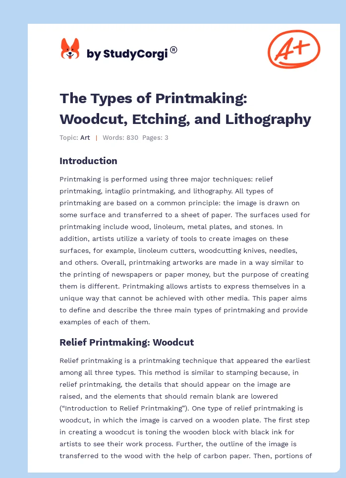 The Types of Printmaking: Woodcut, Etching, and Lithography. Page 1
