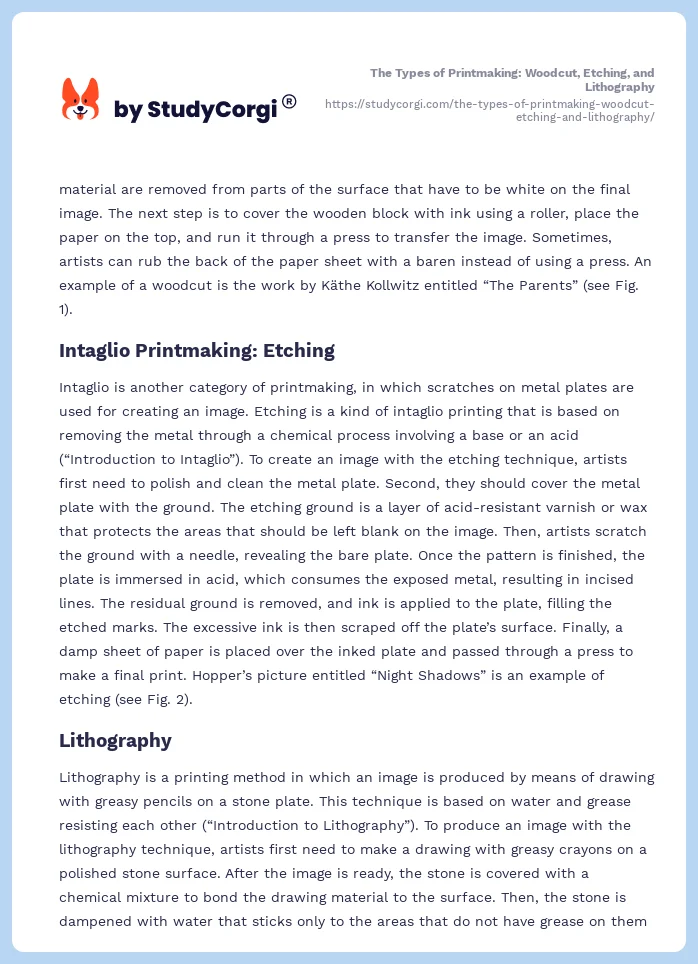 The Types of Printmaking: Woodcut, Etching, and Lithography. Page 2