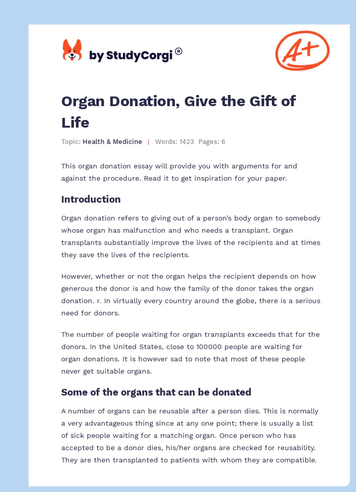 Organ Donation, Give the Gift of Life. Page 1
