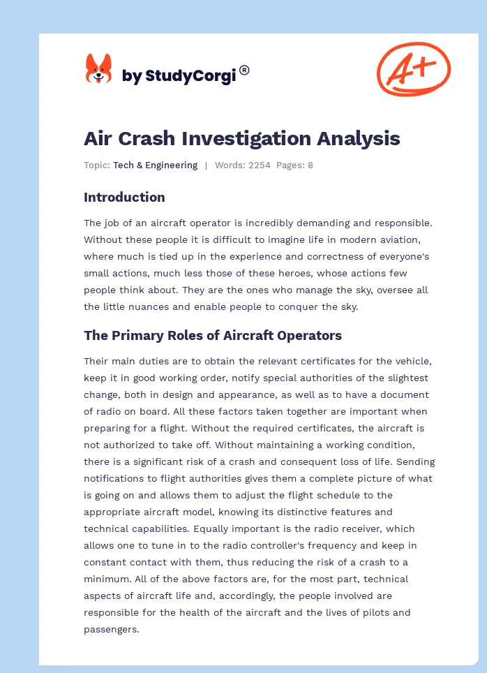 Air Crash Investigation Analysis. Page 1
