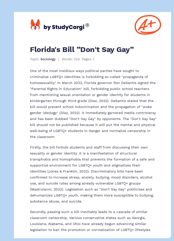 Florida's Bill ”Don't Say Gay”. Page 1