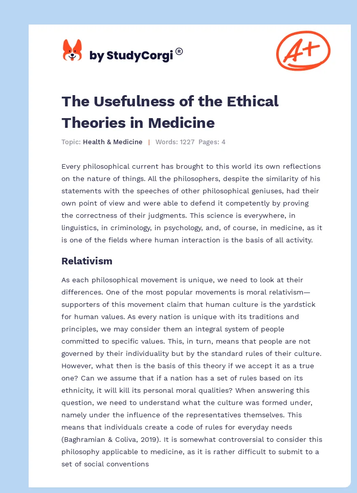 The Usefulness of the Ethical Theories in Medicine. Page 1