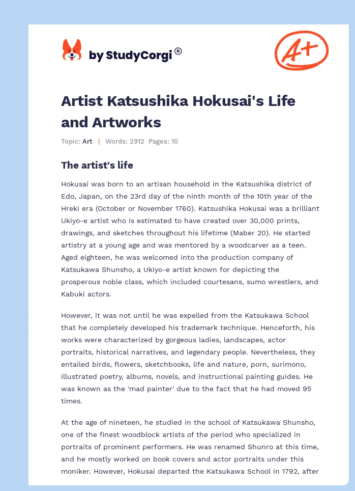 Artist Katsushika Hokusai's Life and Artworks. Page 1