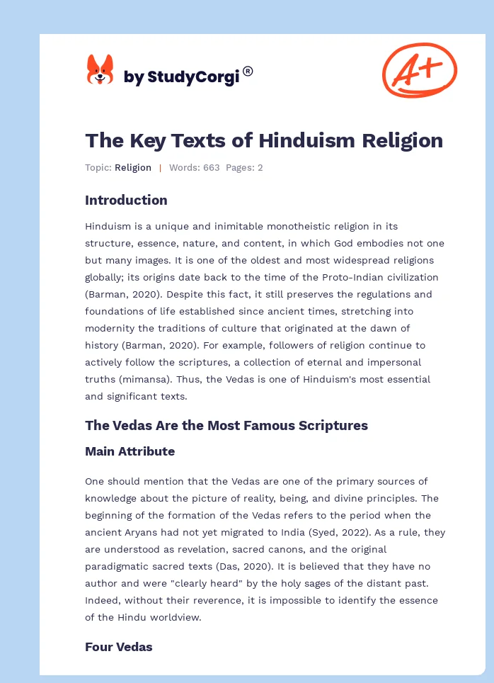 The Key Texts of Hinduism Religion. Page 1
