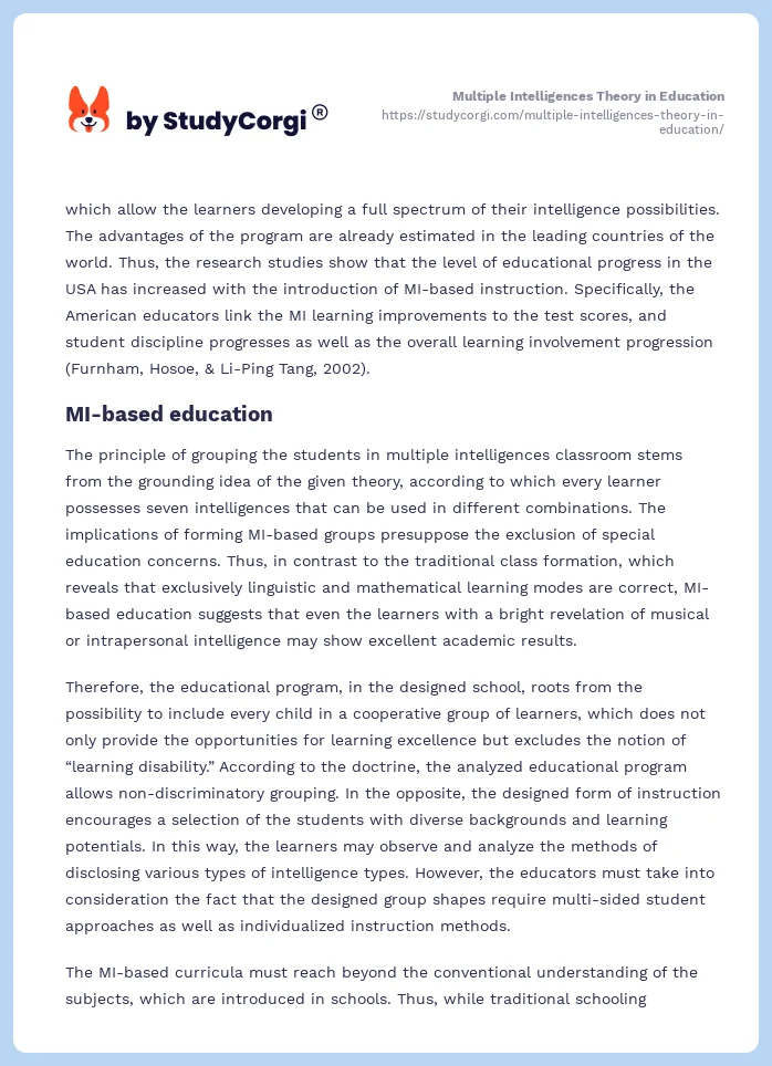 Multiple Intelligences Theory in Education. Page 2