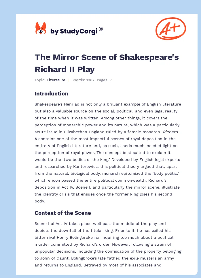The Mirror Scene of Shakespeare's Richard II Play. Page 1