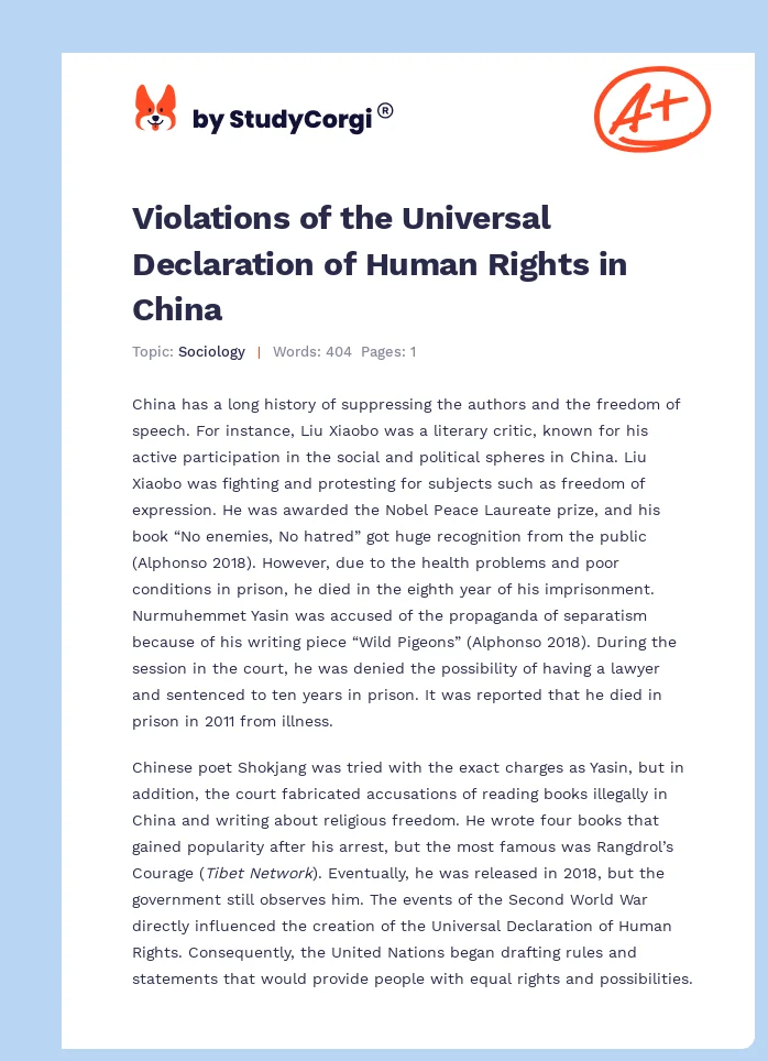 Violations of the Universal Declaration of Human Rights in China. Page 1