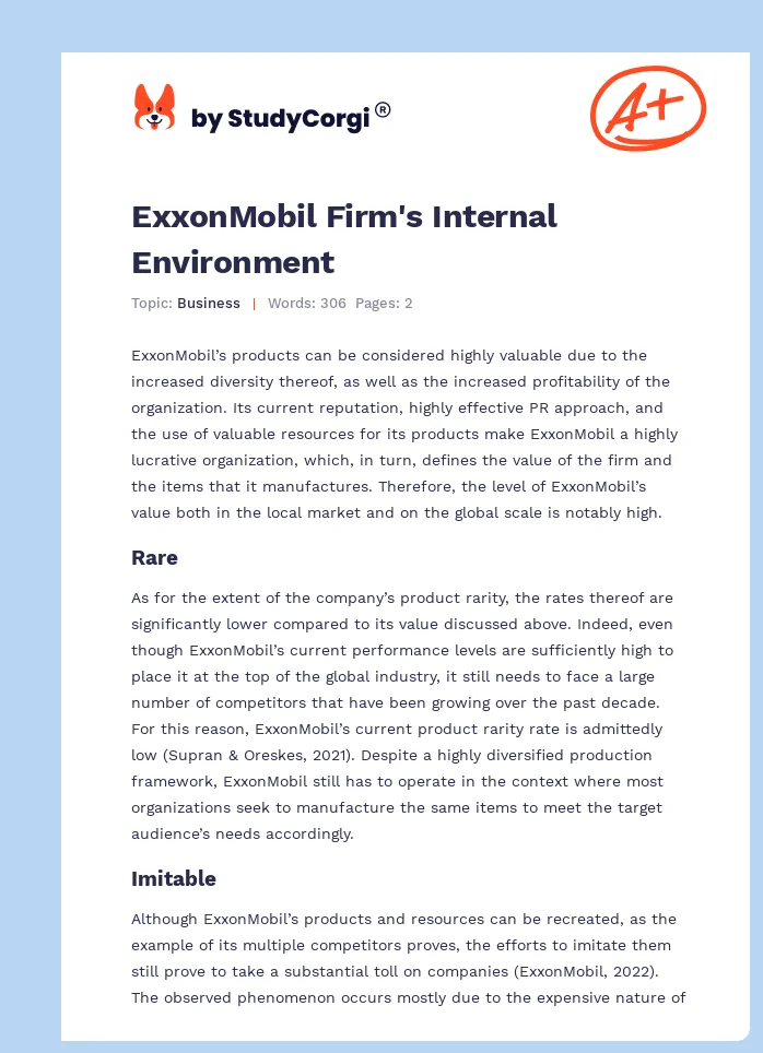 ExxonMobil Firm's Internal Environment. Page 1