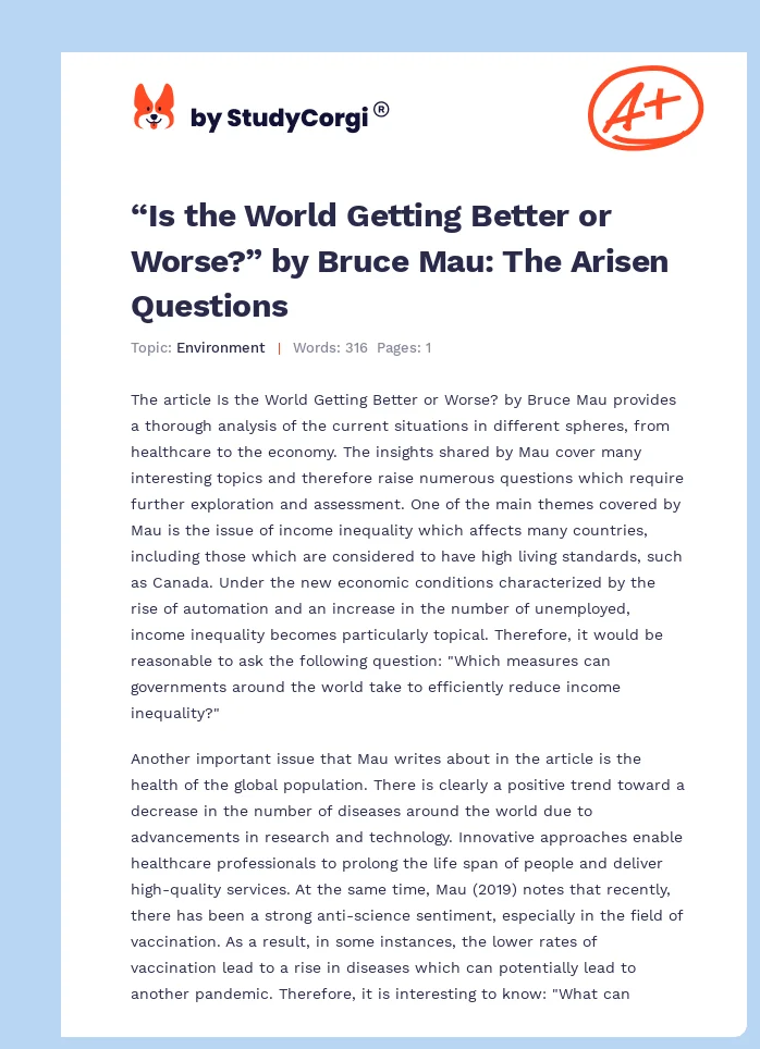 “Is the World Getting Better or Worse?” by Bruce Mau: The Arisen Questions. Page 1