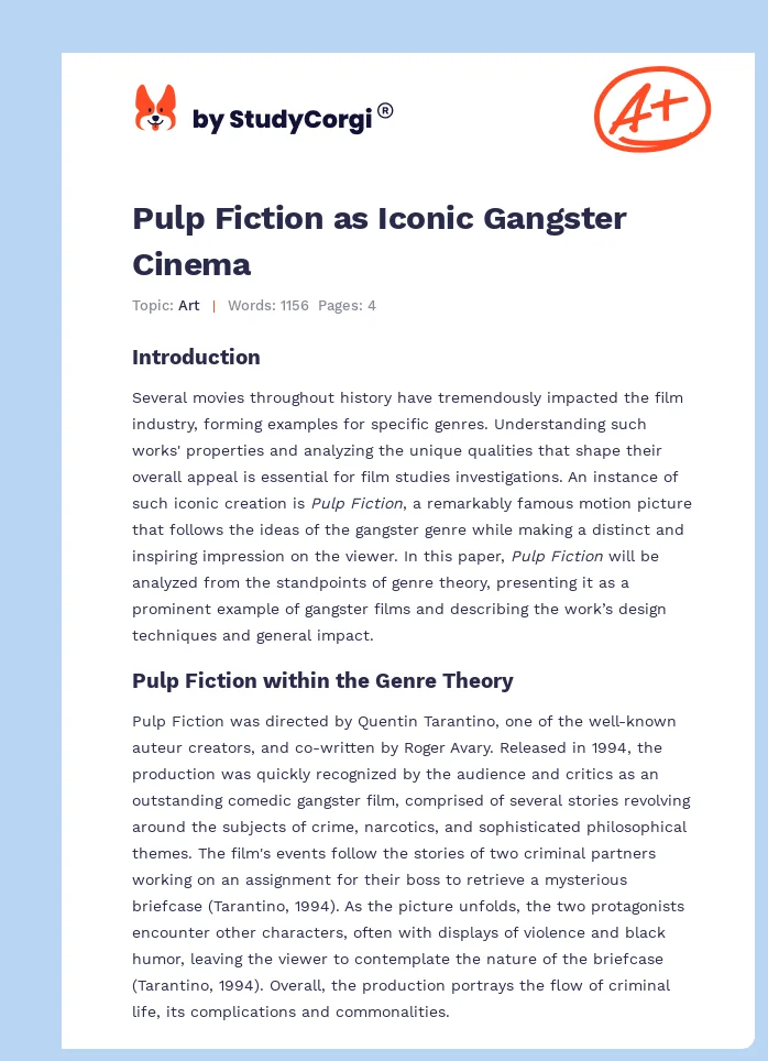 Pulp Fiction as Iconic Gangster Cinema. Page 1