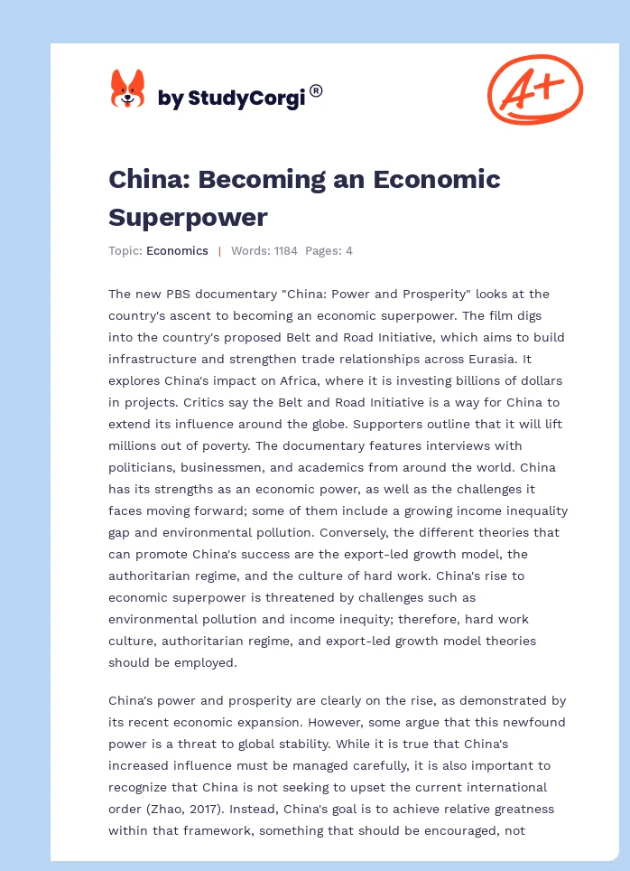 China: Becoming an Economic Superpower. Page 1