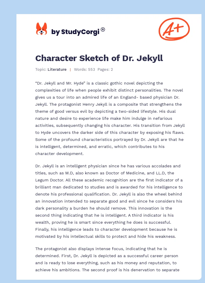 Character Sketch of Dr. Jekyll. Page 1