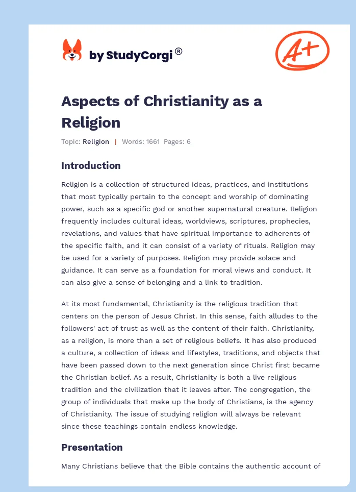 Aspects of Christianity as a Religion. Page 1
