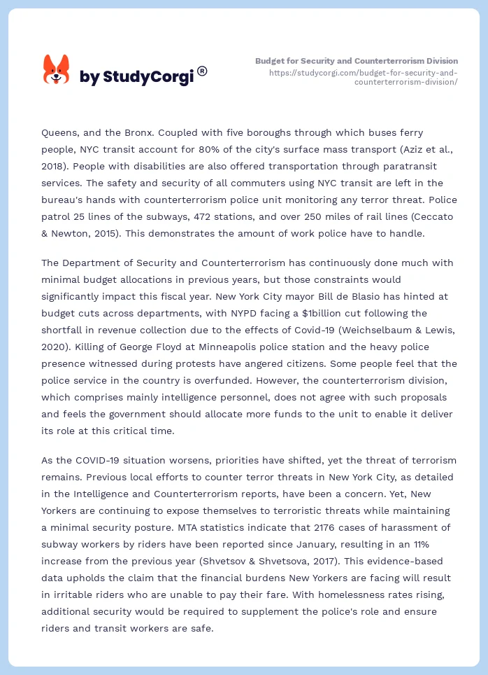 Budget for Security and Counterterrorism Division. Page 2