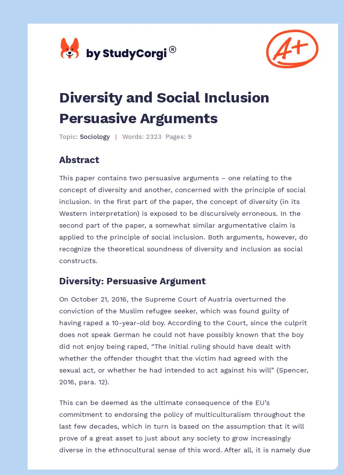 Diversity and Social Inclusion Persuasive Arguments. Page 1